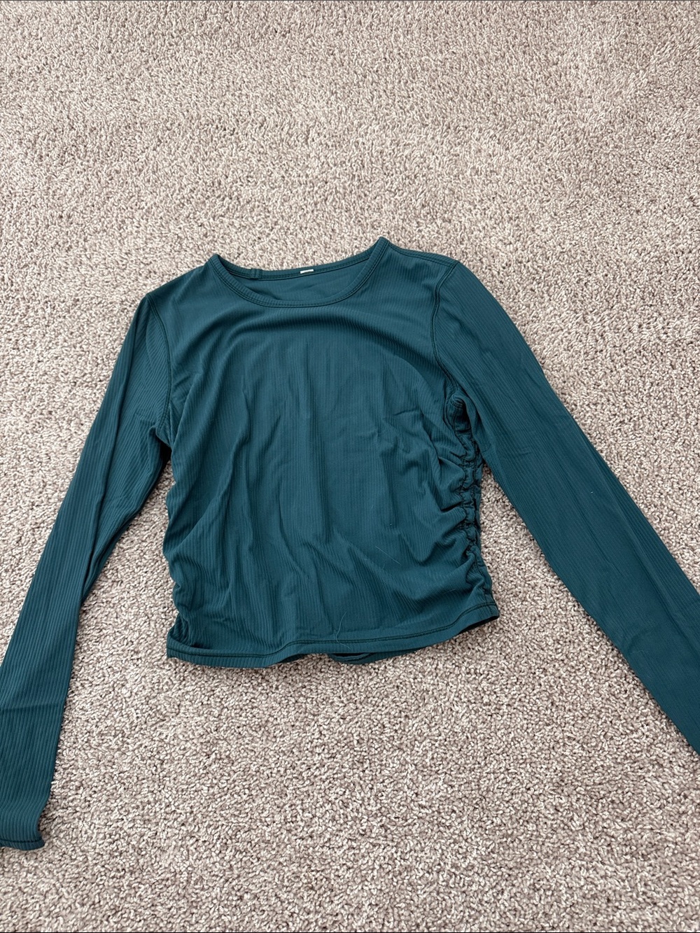 Lululemon Long-Sleeve Teal Ribbed Side-Ruched Top